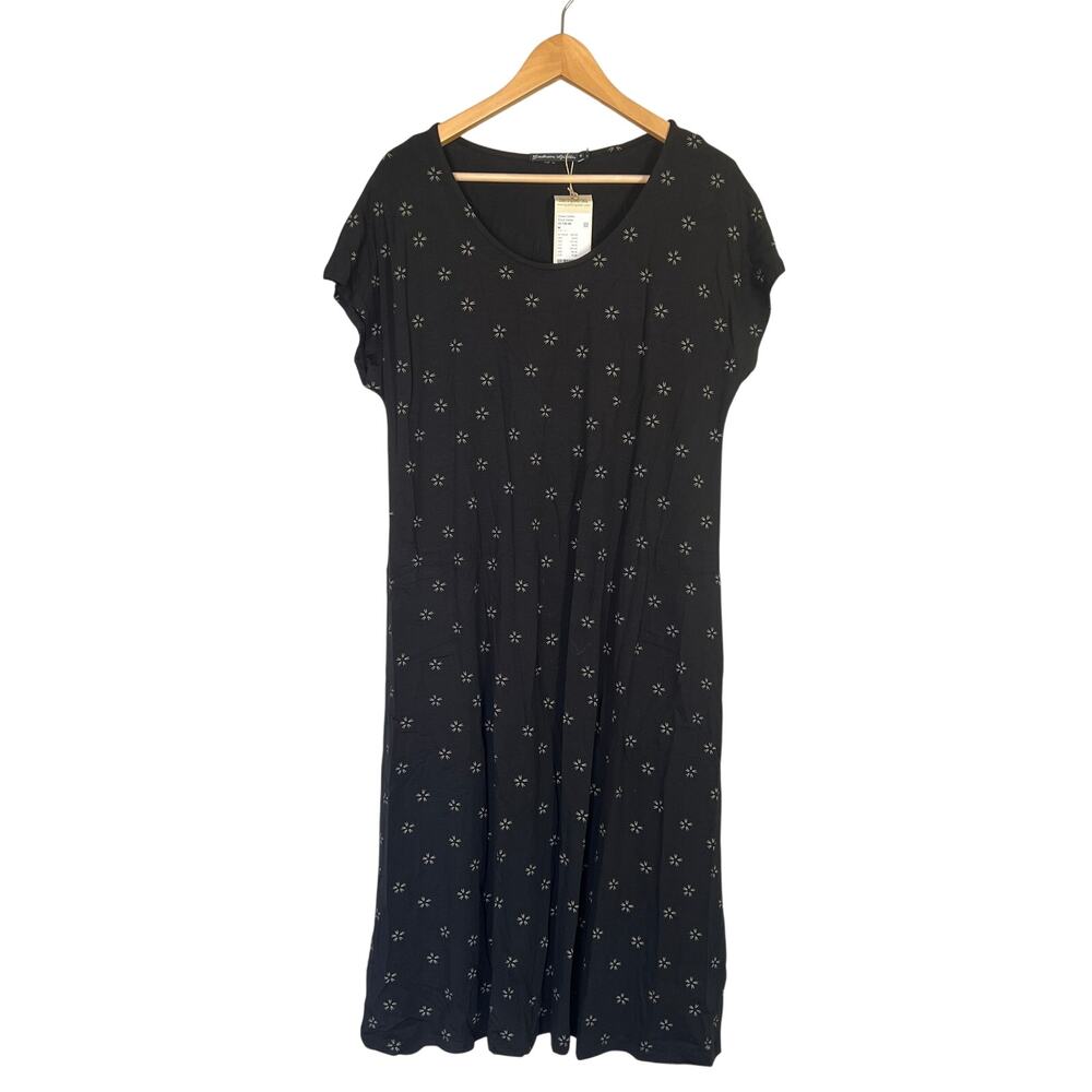 Gudrun Sjoden Floral Midi Dress Black Floral Scandinavian Lyocell M Short Sleeve